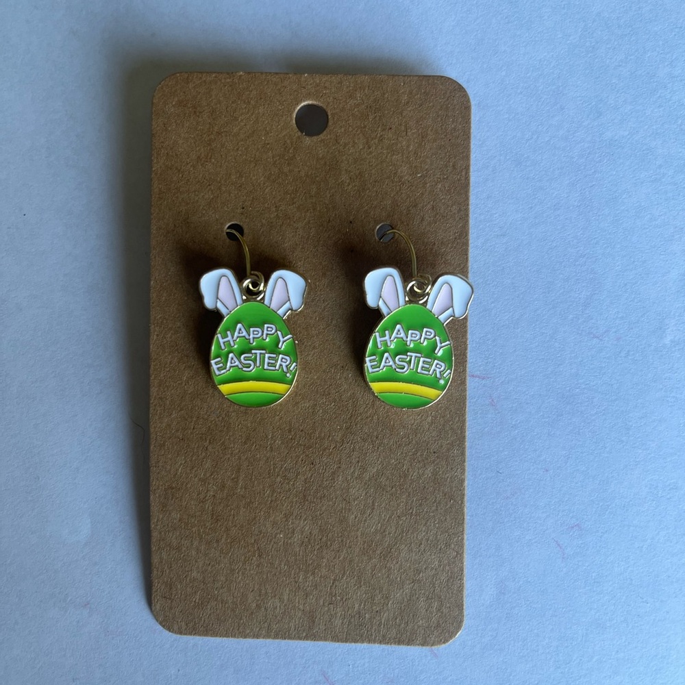 2/$15- Easter Bunny Ear Egg Hanging Earrings Handmade